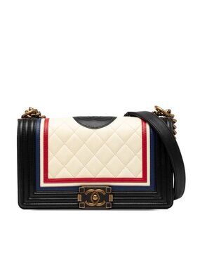 Chanel CC Logo Quilted Boy Chain Shoulder Bag Black Multicolor Lambskin